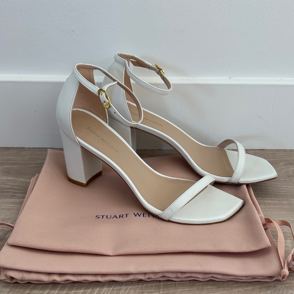 Stuart Weitzman White Strappy Block Heel Size 7